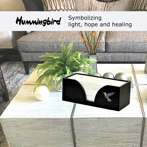 Paper Towel Dispenser with Blue Hummingbird in Black Bamboo