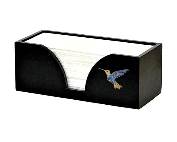 Paper Towel Dispenser with Blue Hummingbird in Black Bamboo
