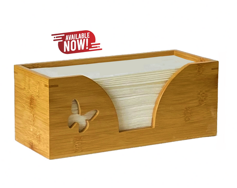 C-fold Paper Towel Holder With Engraved Butterfly In Natural Bamboo