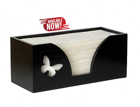 C-fold Paper Towel Holder With Engraved Butterfly In Black Bamboo