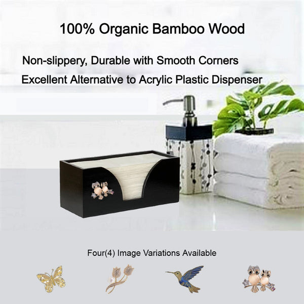 Paper Towel Dispenser with Rose Gold Owls in Black Bamboo