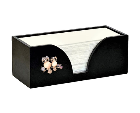 Paper Towel Dispenser with Rose Gold Owls in Black Bamboo