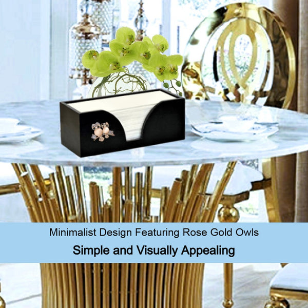 Paper Towel Dispenser with Rose Gold Owls in Black Bamboo
