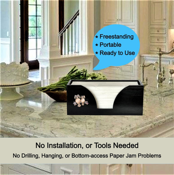 Paper Towel Dispenser with Rose Gold Owls in Black Bamboo
