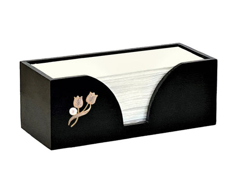 Paper Towel Dispenser with Rose Gold Tulips in Black Bamboo