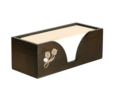 Paper Towel Dispenser with Rose Gold Tulips in Dark Walnut Bamboo Wood