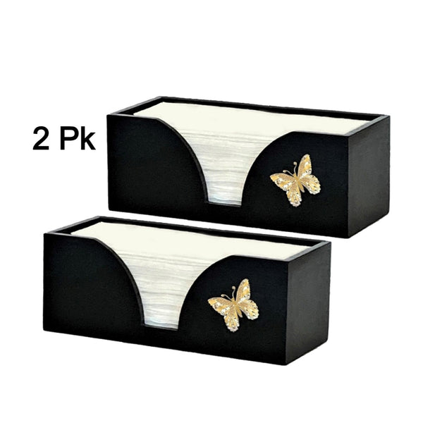 Paper Towel Dispenser with Golden Butterfly in Black Bamboo