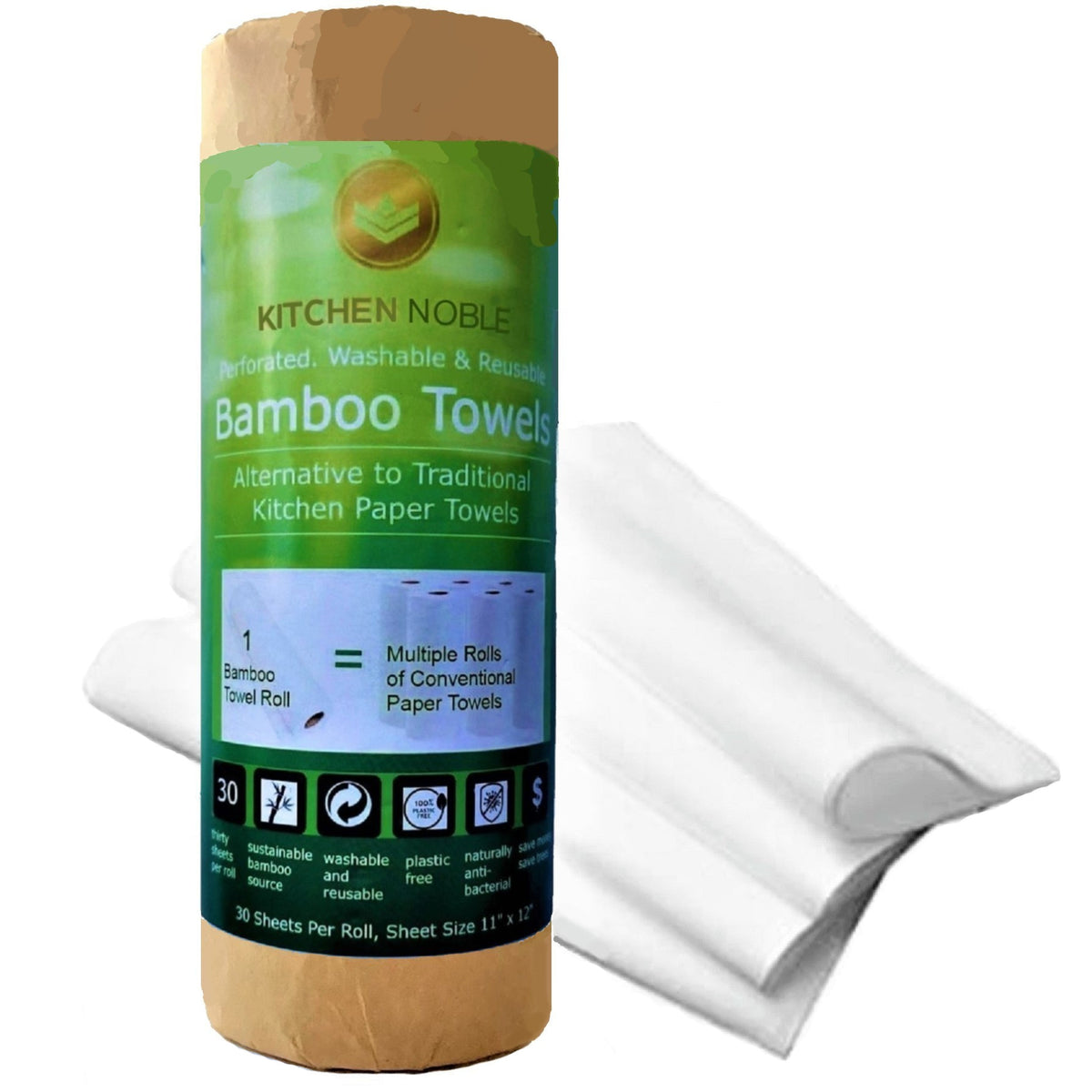 Bamboo Paper Towels - Kitchen Paper Towel w/ 6 x 2-Ply Kitchen Rolls -  Washable Paper Towels for Kitchen, Absorbent Towel Kitchen Roll -  Biodegradable