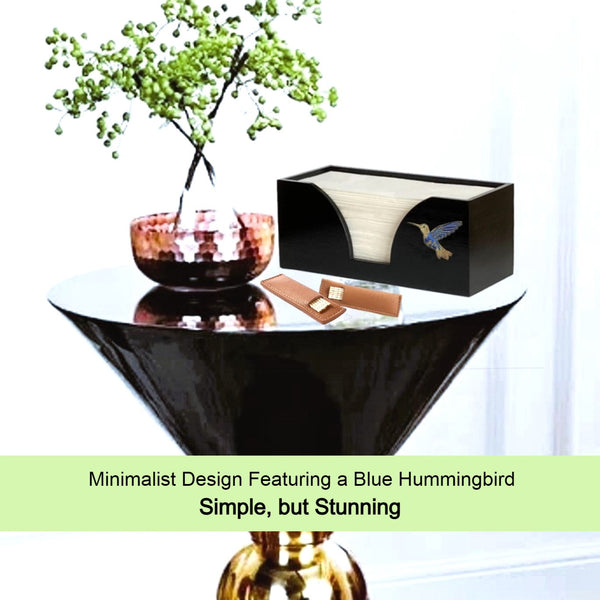 Paper Towel Dispenser with Blue Hummingbird in Black Bamboo