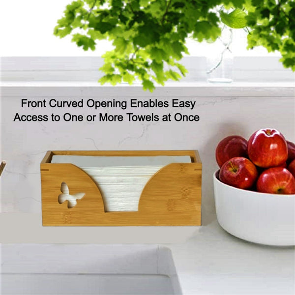 C-fold Paper Towel Holder With Engraved Butterfly In Natural Bamboo