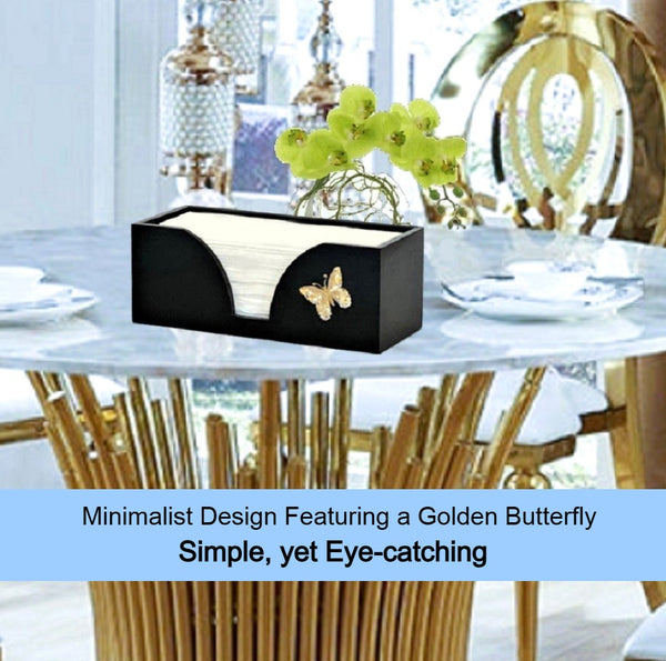 Paper Towel Dispenser with Golden Butterfly in Black Bamboo