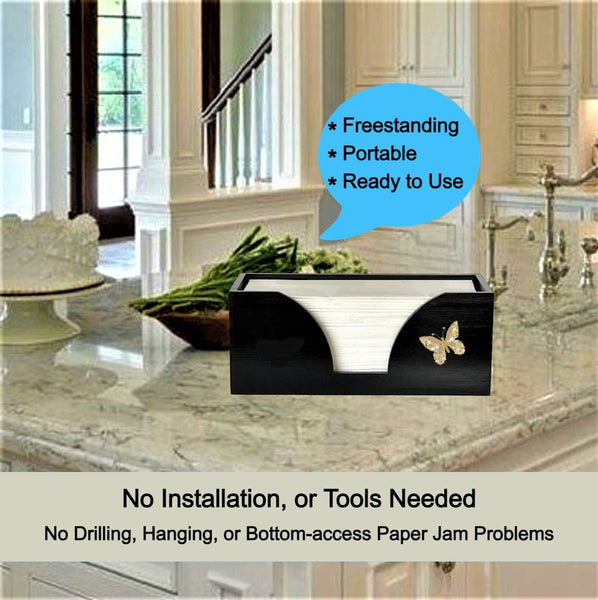 Paper Towel Dispenser with Golden Butterfly in Black Bamboo