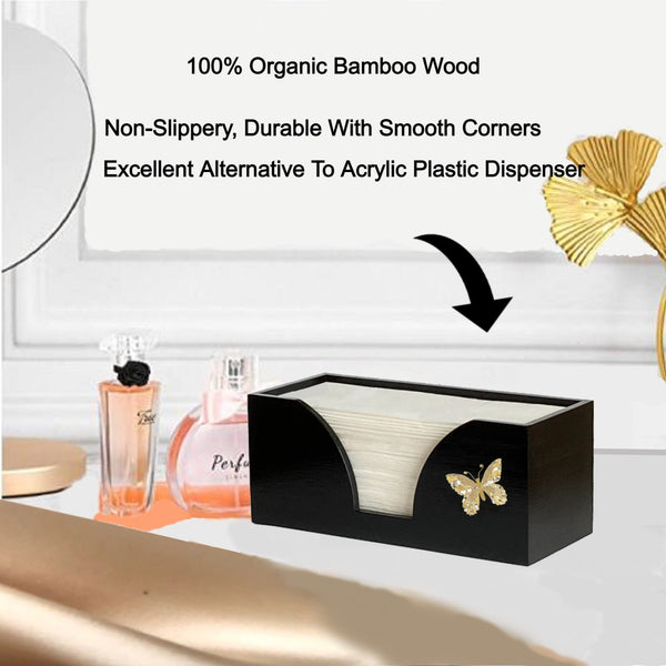 Paper Towel Dispenser with Golden Butterfly in Black Bamboo