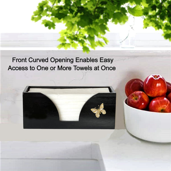 Paper Towel Dispenser with Golden Butterfly in Black Bamboo