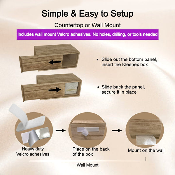 Kleenex Disposable Hand Towel Box Cover in Pale Paulownia Wood - Countertop or Wall Mount
