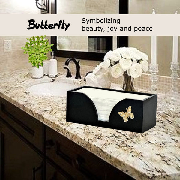 Paper Towel Dispenser with Golden Butterfly in Black Bamboo