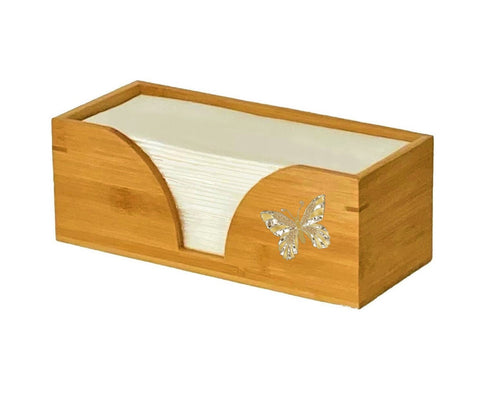 Paper Towel Dispenser with Golden Butterfly in Natural Bamboo