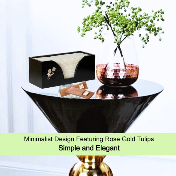 Paper Towel Dispenser with Rose Gold Tulips in Black Bamboo