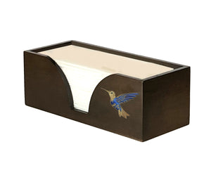 Paper Towel Dispenser with Blue Hummingbird in Dark Walnut Bamboo Wood